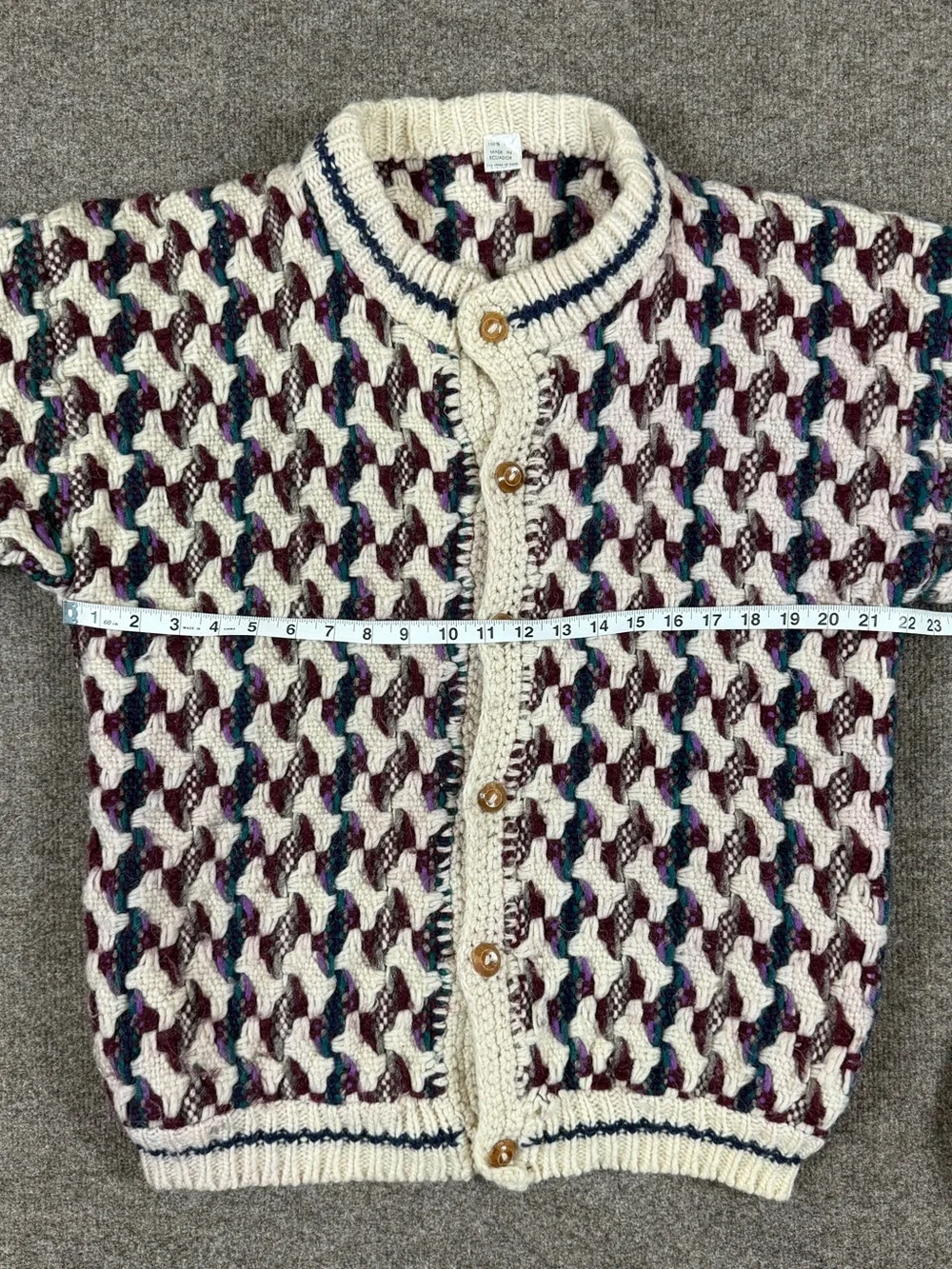Vintage Hand Knit 100% Wool Cardigan Sweater Men’s Large Chunky Knit Heavyweight